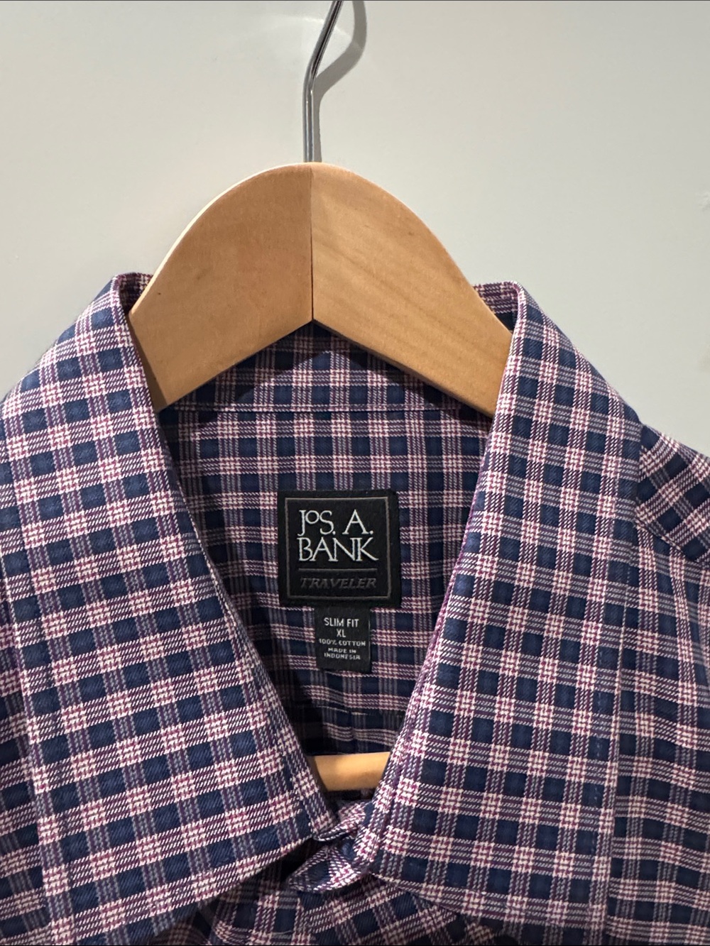 Jos. A. Bank Slim Fit Plaid Dress Shirt - Navy & Burgundy